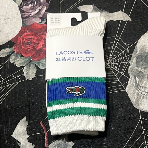 NWT CLOT x LACOSTE COLLABORATION WHITE/BLUE/GREEN CREW SOCKS SZ EU 35-38 - Picture 1 of 6